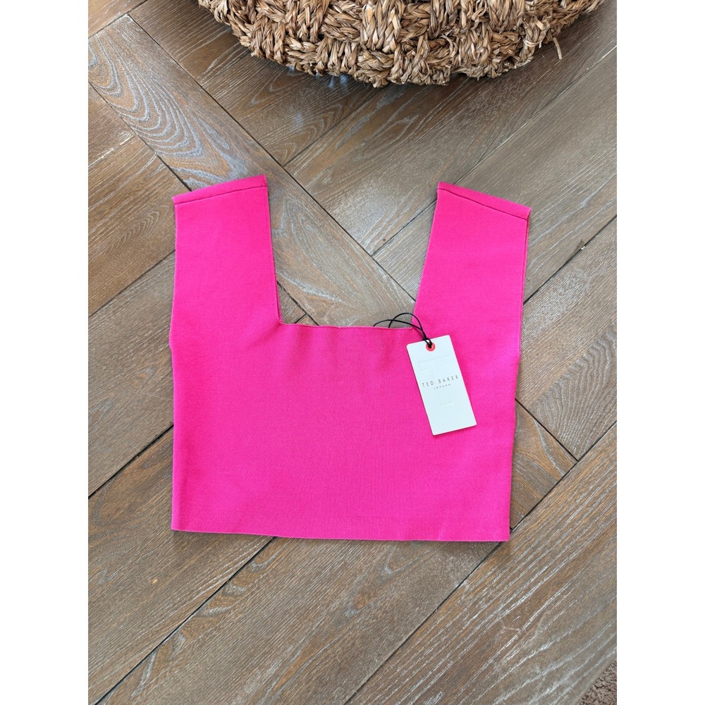 Ted Baker Brenha Rib Knit Square Neck Crop Top Womens Pink Size 2